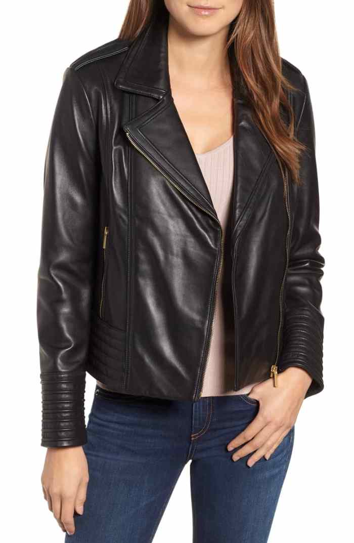 DashX Badgley Mischka Gia Womens Long Sleeve Full Zipper Leather Jacket Black 